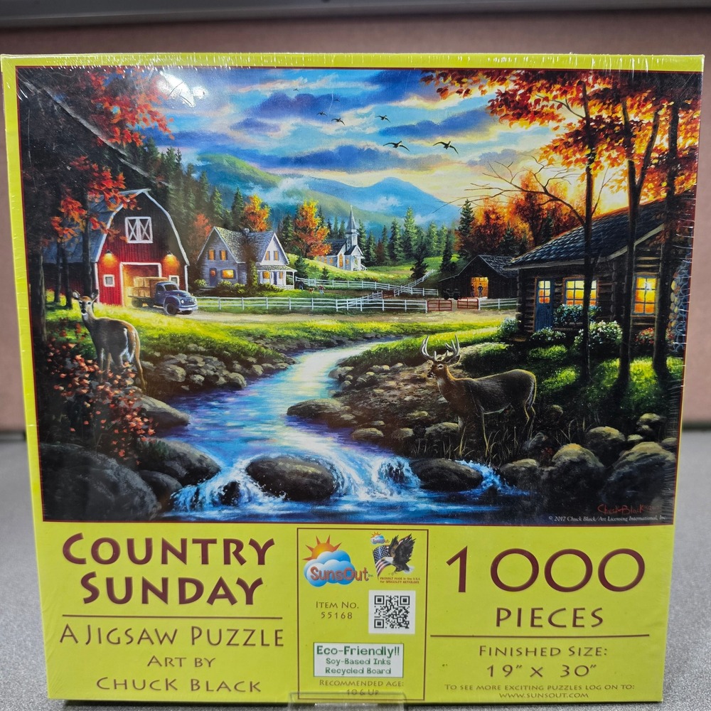 SunsOut Jigsaw Puzzle Unisex 1000pc Multi New Country Sunday Chuck Black 55168